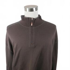 Izod Mens Knit Cotton Long Sleeve 1/4 Zip Solid Dark Brown Pullover Sweater XXL